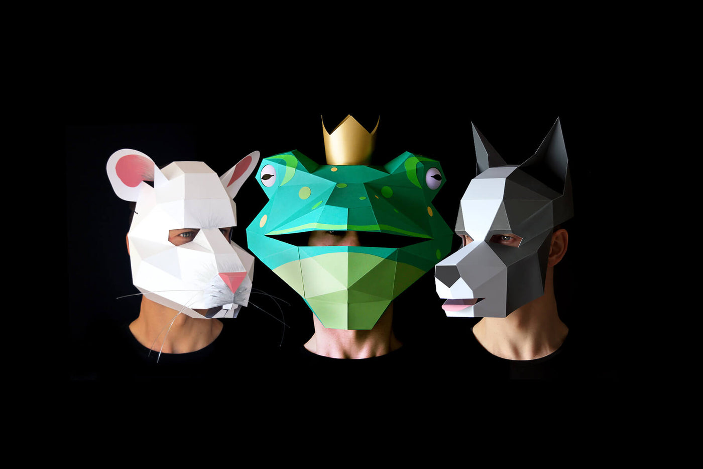 Papercraft Masks Templates for low-poly geometric paper animal masks
