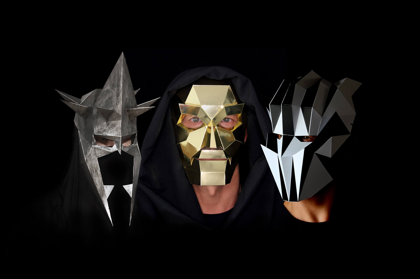 Cosplay Papercraft Masks Templates for low-poly geometric paper masks. Download the template and make your own mask with paper. Fantasy and Sci-fi Cosplay masks.