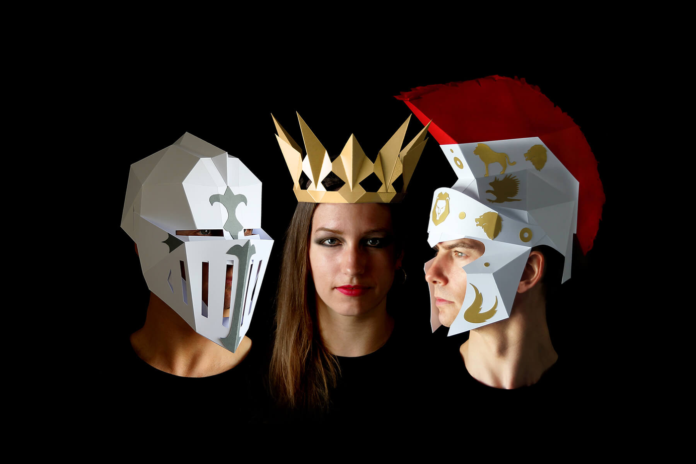Papercraft Mask Templates designed by paper artist Kostas Ntanos. Knight and Spartan cardboard helmets. Make your own geometric paper masks by designer Kostas Ntanos. Download DIY papercraft mask templates. Halloween paper masks to make yourself. 