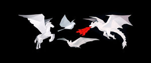 3D low-poly papercraft sculptures of dragon, bat, bird and Pegasus horse. Designed by Kostas Ntanos. Made by you. Download the template and make your own DIY paper sculptures. Beautiful 3D papercraft designs made by you.