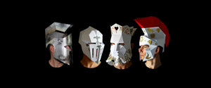 Papercraft Mask Templates designed by paper artist Kostas Ntanos. Knight and Spartan paperboard helmet. Make your own geometric paper masks by designer Kostas Ntanos. Download DIY papercraft mask templates. Halloween paper masks to make yourself. 